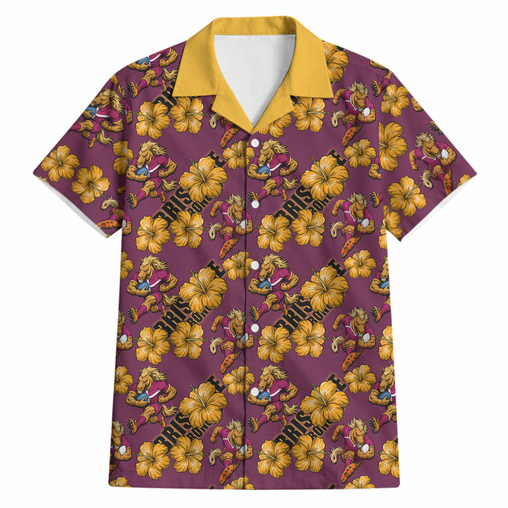 Brisbane Broncos Mascot Hawaiian Shirt Tropical Hibiscus Floral Seamless Rugby Mascot
