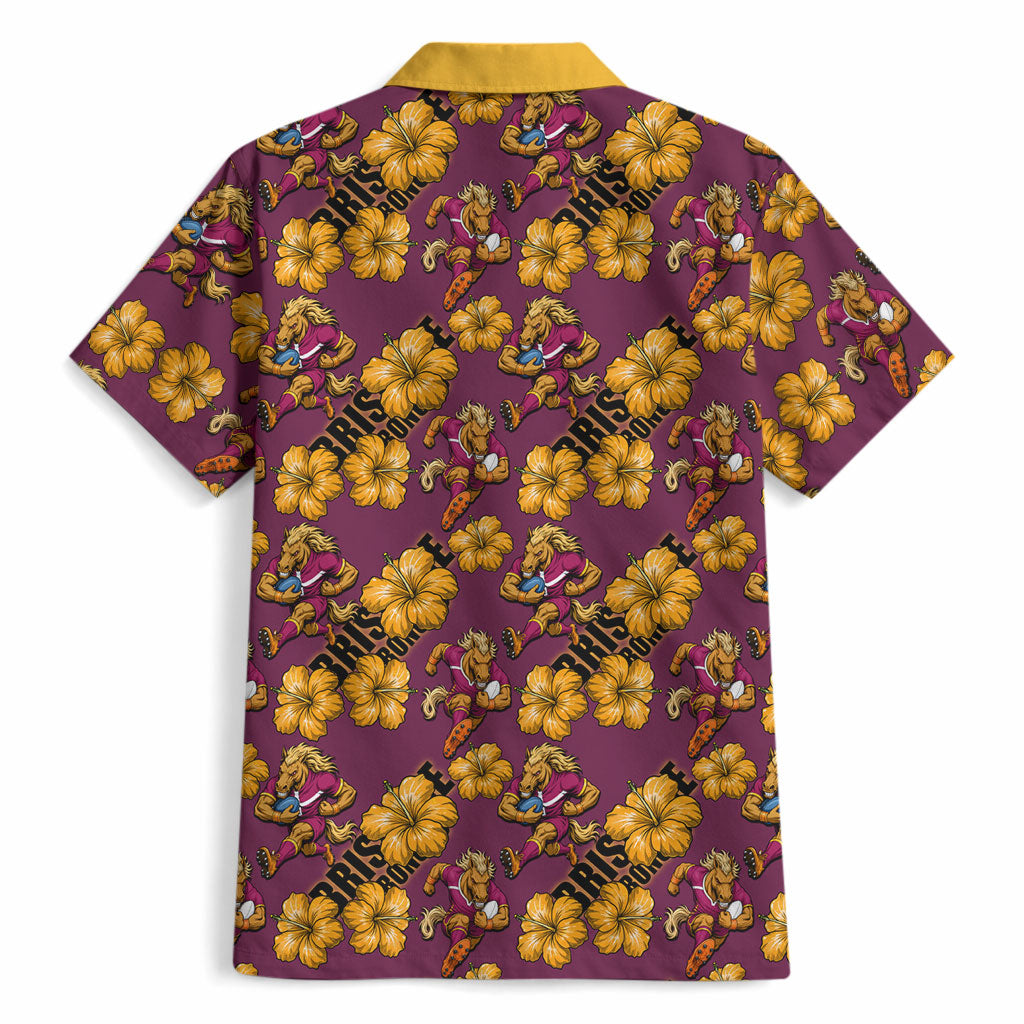 Brisbane Broncos Mascot Hawaiian Shirt Tropical Hibiscus Floral Seamless Rugby Mascot