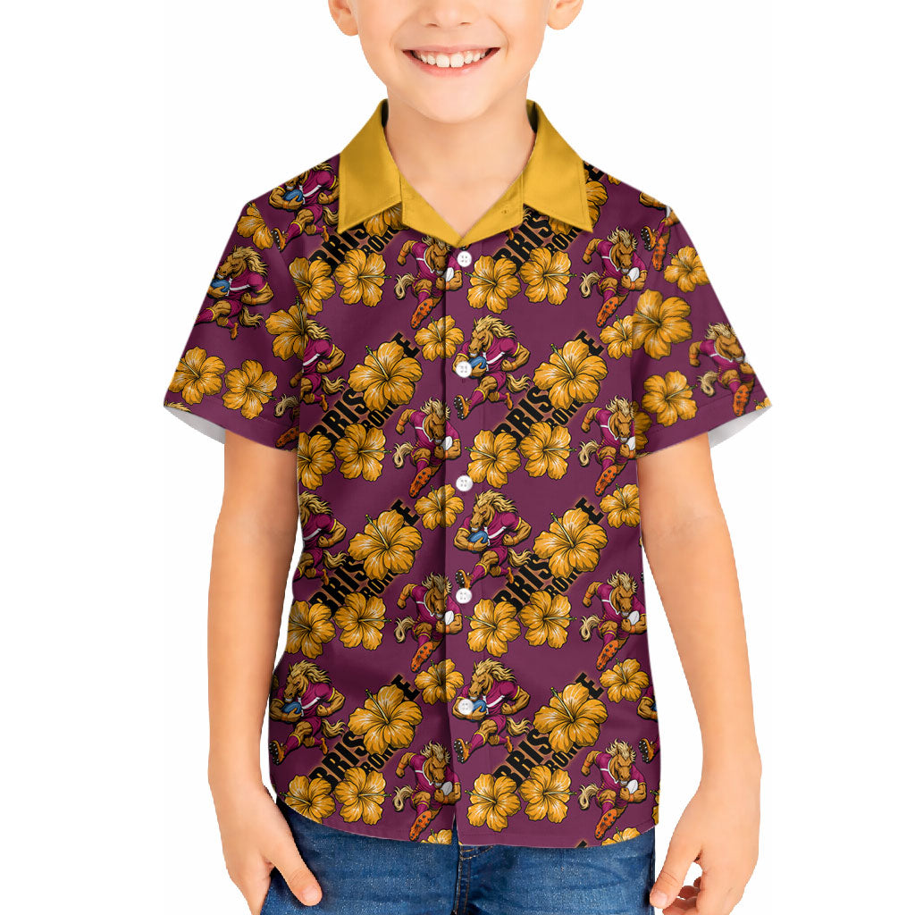 Brisbane Broncos Mascot Hawaiian Shirt Tropical Hibiscus Floral Seamless Rugby Mascot