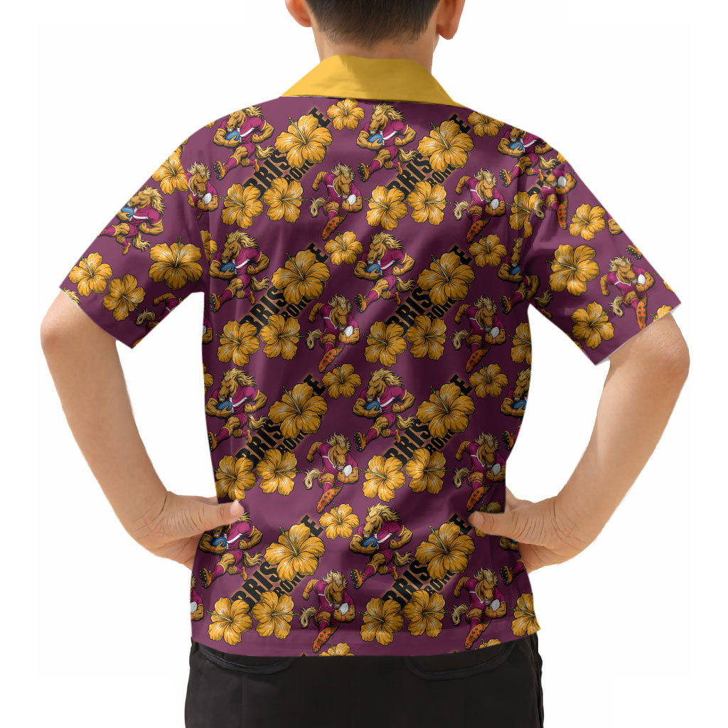 Brisbane Broncos Mascot Hawaiian Shirt Tropical Hibiscus Floral Seamless Rugby Mascot