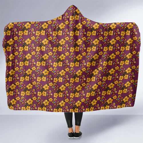 Brisbane Broncos Mascot Hooded Blanket Tropical Hibiscus Floral Seamless Rugby Mascot