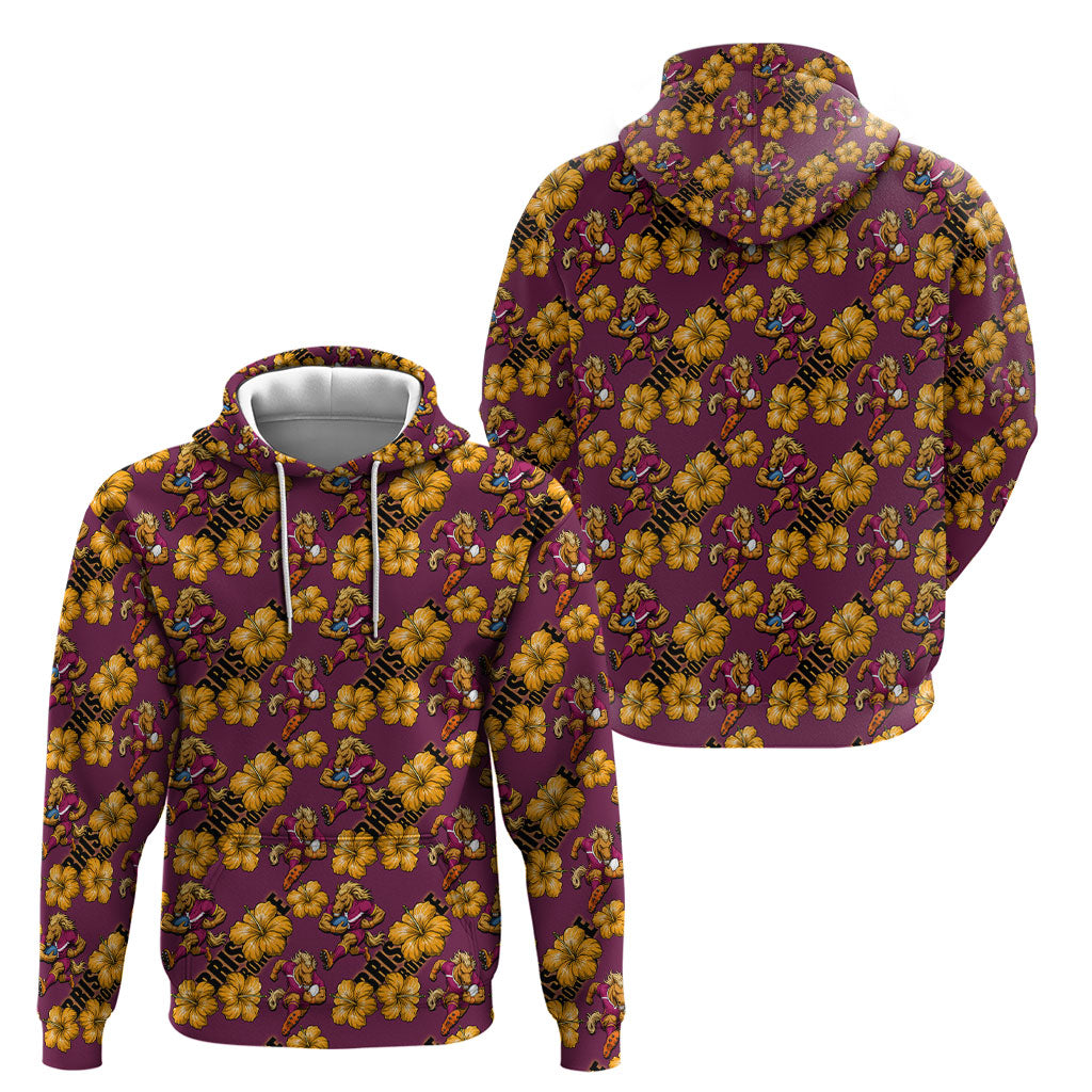 Brisbane Broncos Mascot Hoodie Tropical Hibiscus Floral Seamless Rugby Mascot