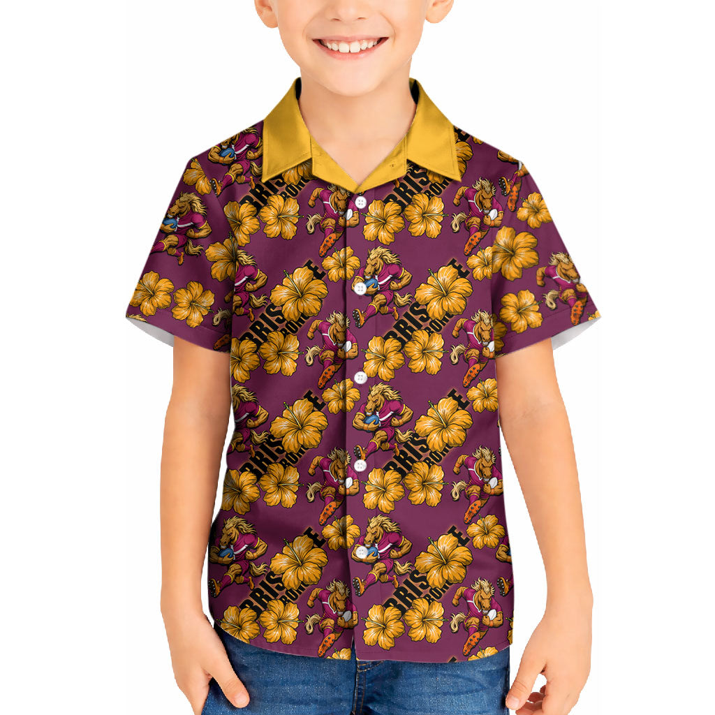 Brisbane Broncos Mascot Kid Hawaiian Shirt Tropical Hibiscus Floral Seamless Rugby Mascot