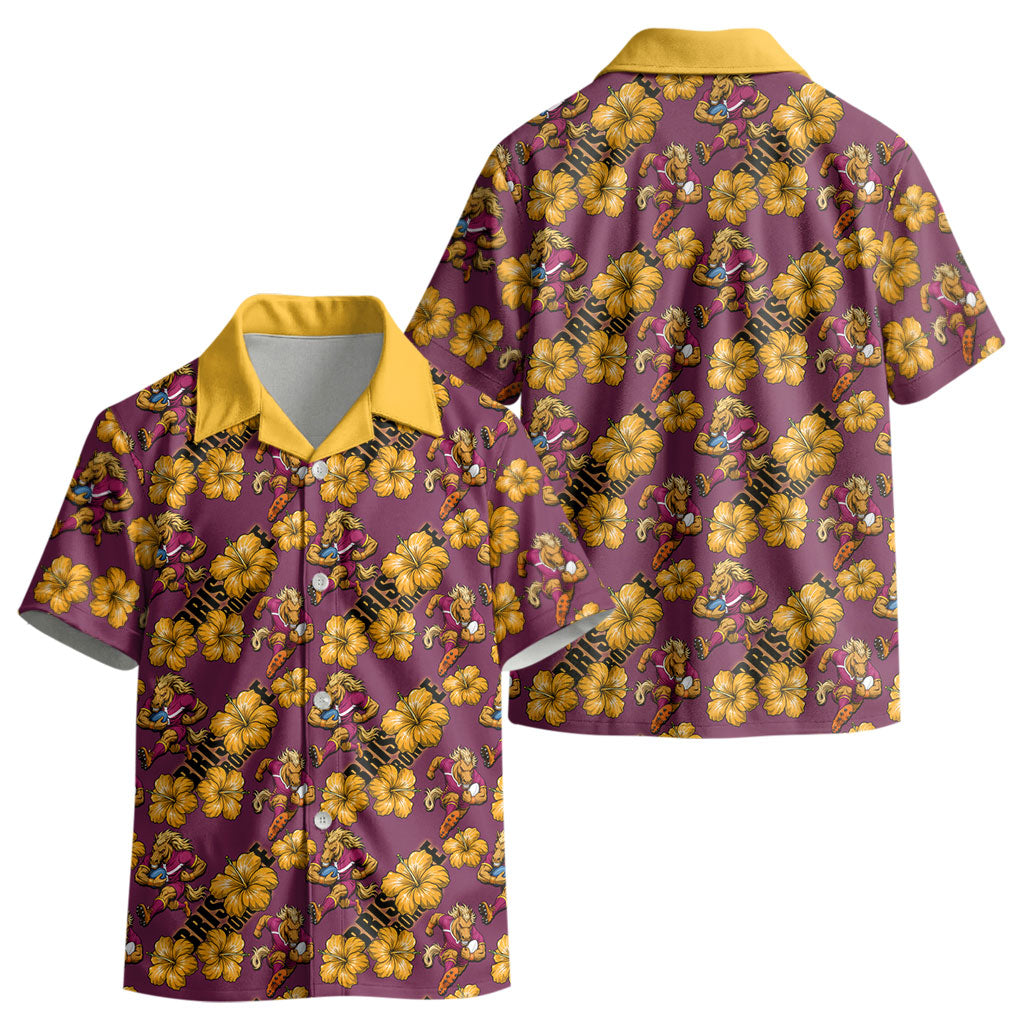 Brisbane Broncos Mascot Kid Hawaiian Shirt Tropical Hibiscus Floral Seamless Rugby Mascot