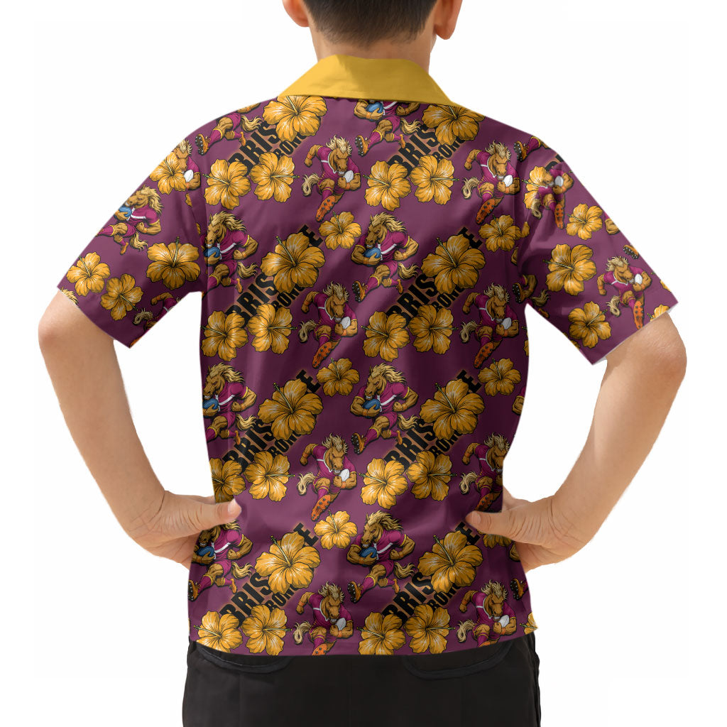 Brisbane Broncos Mascot Kid Hawaiian Shirt Tropical Hibiscus Floral Seamless Rugby Mascot