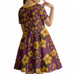 Brisbane Broncos Mascot Kid Short Sleeve Dress Tropical Hibiscus Floral Seamless Rugby Mascot