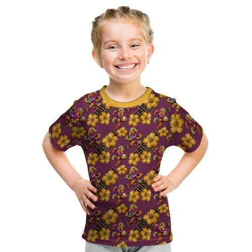 Brisbane Broncos Mascot Kid T Shirt Tropical Hibiscus Floral Seamless Rugby Mascot