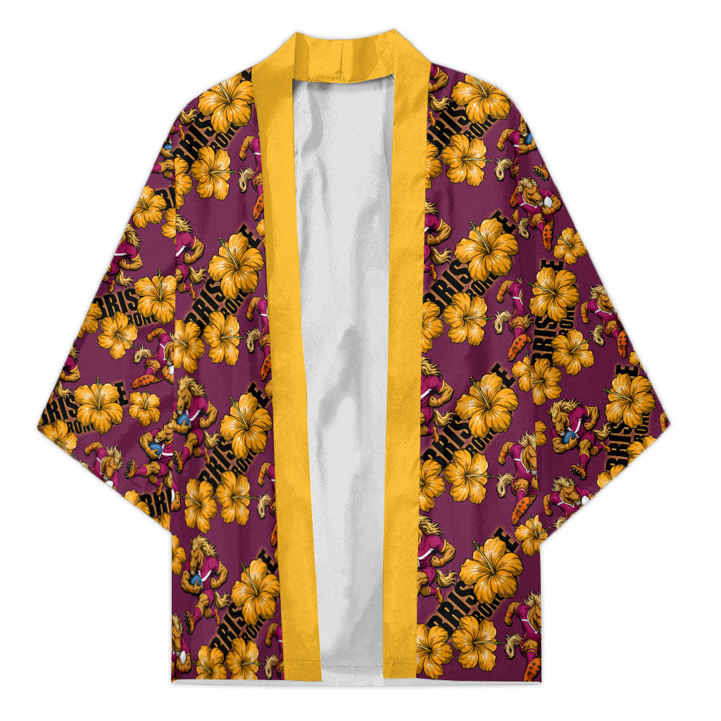 Brisbane Broncos Mascot Kimono Tropical Hibiscus Floral Seamless Rugby Mascot