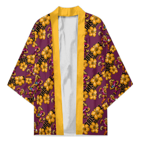 Brisbane Broncos Mascot Kimono Tropical Hibiscus Floral Seamless Rugby Mascot