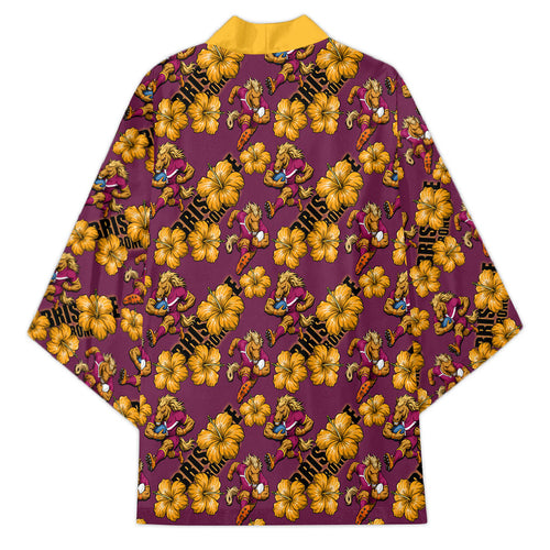Brisbane Broncos Mascot Kimono Tropical Hibiscus Floral Seamless Rugby Mascot