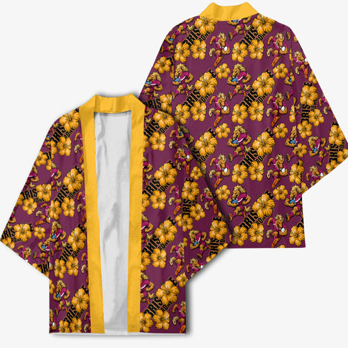 Brisbane Broncos Mascot Kimono Tropical Hibiscus Floral Seamless Rugby Mascot