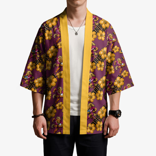 Brisbane Broncos Mascot Kimono Tropical Hibiscus Floral Seamless Rugby Mascot