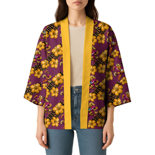 Brisbane Broncos Mascot Kimono Tropical Hibiscus Floral Seamless Rugby Mascot