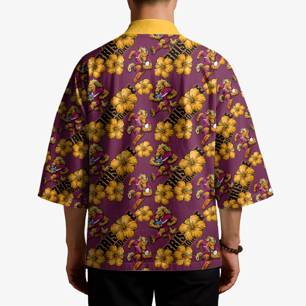 Brisbane Broncos Mascot Kimono Tropical Hibiscus Floral Seamless Rugby Mascot