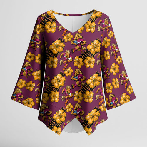Brisbane Broncos Mascot Kimono Sleeve Blouse Tropical Hibiscus Floral Seamless Rugby Mascot