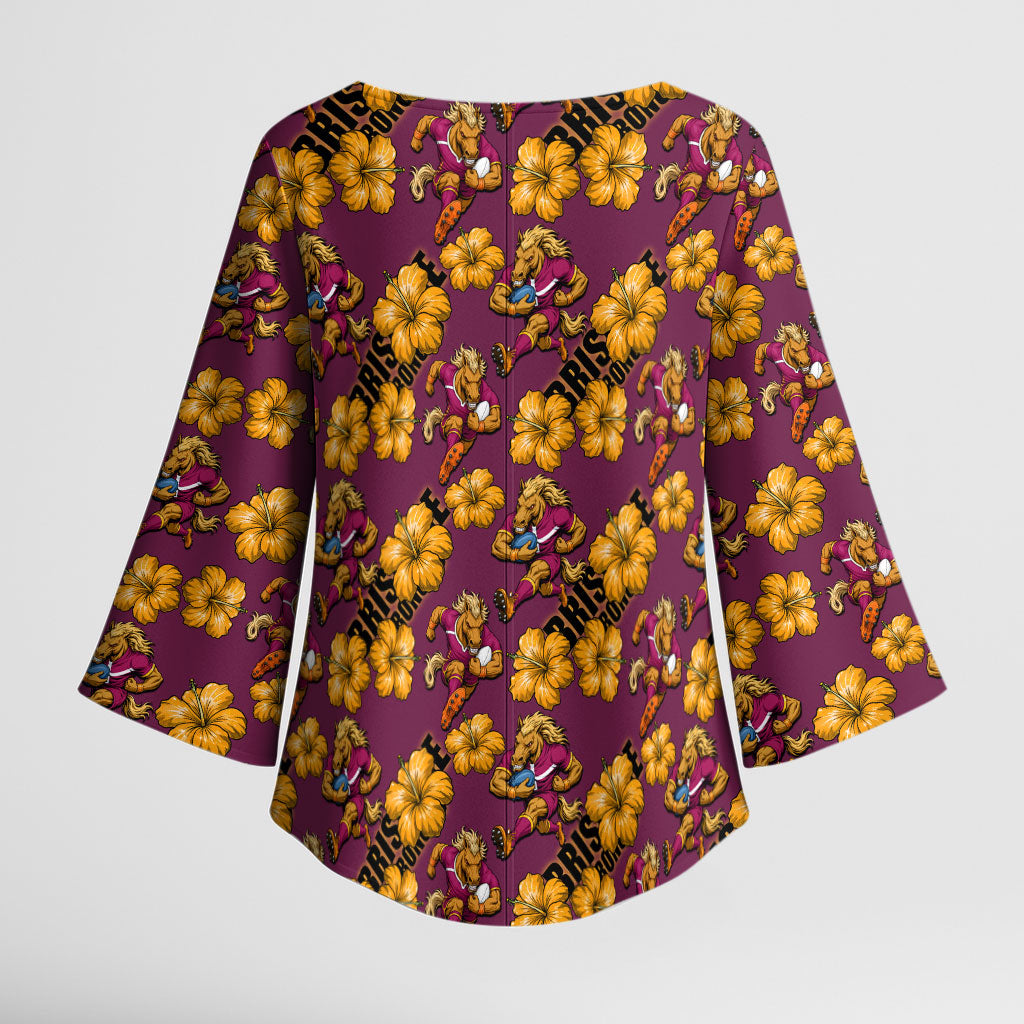 Brisbane Broncos Mascot Kimono Sleeve Blouse Tropical Hibiscus Floral Seamless Rugby Mascot