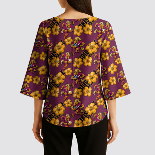 Brisbane Broncos Mascot Kimono Sleeve Blouse Tropical Hibiscus Floral Seamless Rugby Mascot