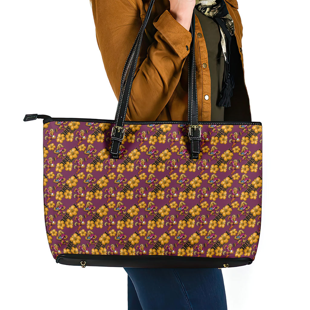 Brisbane Broncos Mascot Leather Tote Bag Tropical Hibiscus Floral Seamless Rugby Mascot