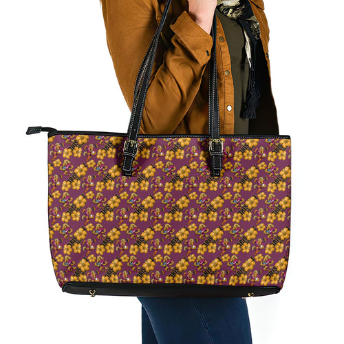 Brisbane Broncos Mascot Leather Tote Bag Tropical Hibiscus Floral Seamless Rugby Mascot