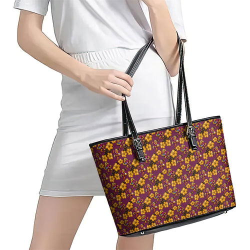 Brisbane Broncos Mascot Leather Tote Bag Tropical Hibiscus Floral Seamless Rugby Mascot