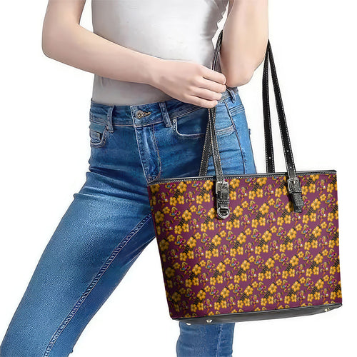Brisbane Broncos Mascot Leather Tote Bag Tropical Hibiscus Floral Seamless Rugby Mascot