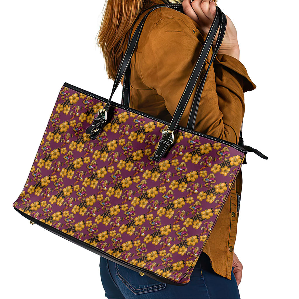 Brisbane Broncos Mascot Leather Tote Bag Tropical Hibiscus Floral Seamless Rugby Mascot