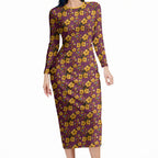 Brisbane Broncos Mascot Long Sleeve Bodycon Dress Tropical Hibiscus Floral Seamless Rugby Mascot