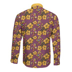 Brisbane Broncos Mascot Long Sleeve Button Shirt Tropical Hibiscus Floral Seamless Rugby Mascot