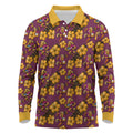 Brisbane Broncos Mascot Long Sleeve Polo Shirt Tropical Hibiscus Floral Seamless Rugby Mascot