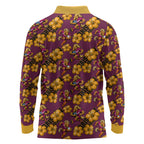 Brisbane Broncos Mascot Long Sleeve Polo Shirt Tropical Hibiscus Floral Seamless Rugby Mascot