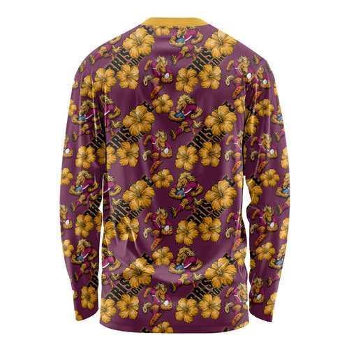 Brisbane Broncos Mascot Long Sleeve Shirt Tropical Hibiscus Floral Seamless Rugby Mascot