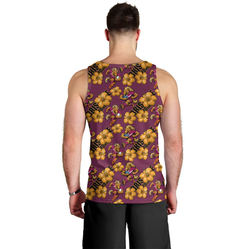 Brisbane Broncos Mascot Men Tank Top Tropical Hibiscus Floral Seamless Rugby Mascot