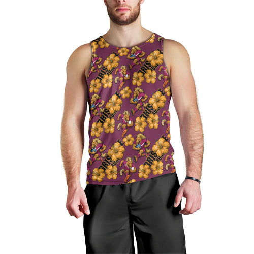 Brisbane Broncos Mascot Men Tank Top Tropical Hibiscus Floral Seamless Rugby Mascot