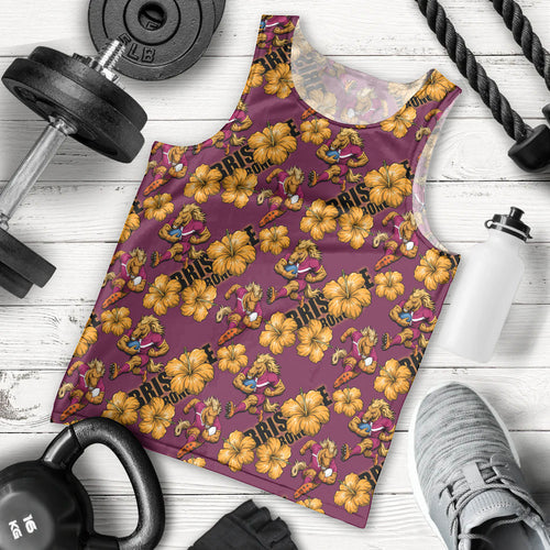 Brisbane Broncos Mascot Men Tank Top Tropical Hibiscus Floral Seamless Rugby Mascot