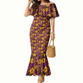 Brisbane Broncos Mascot Mermaid Dress Tropical Hibiscus Floral Seamless Rugby Mascot