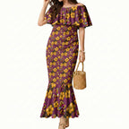 Brisbane Broncos Mascot Mermaid Dress Tropical Hibiscus Floral Seamless Rugby Mascot