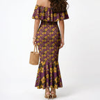 Brisbane Broncos Mascot Mermaid Dress Tropical Hibiscus Floral Seamless Rugby Mascot