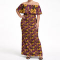 Brisbane Broncos Mascot Off Shoulder Maxi Dress Tropical Hibiscus Floral Seamless Rugby Mascot