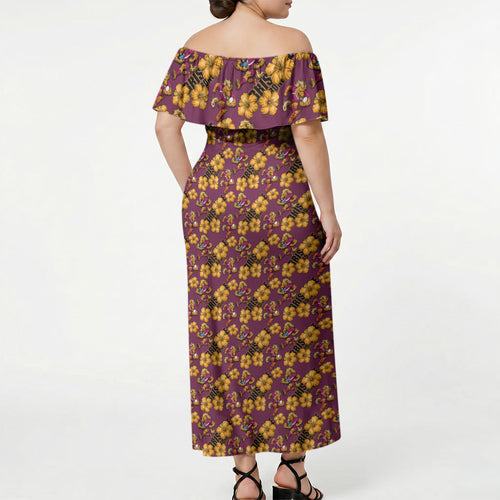 Brisbane Broncos Mascot Off Shoulder Maxi Dress Tropical Hibiscus Floral Seamless Rugby Mascot