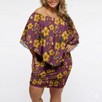 Brisbane Broncos Mascot Off Shoulder Short Dress Tropical Hibiscus Floral Seamless Rugby Mascot