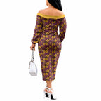 Brisbane Broncos Mascot Off The Shoulder Long Sleeve Dress Tropical Hibiscus Floral Seamless Rugby Mascot