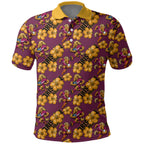 Brisbane Broncos Mascot Polo Shirt Tropical Hibiscus Floral Seamless Rugby Mascot