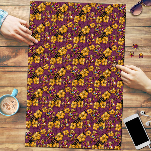 Brisbane Broncos Mascot Puzzle Tropical Hibiscus Floral Seamless Rugby Mascot