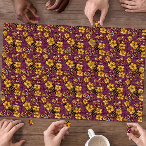 Brisbane Broncos Mascot Puzzle Tropical Hibiscus Floral Seamless Rugby Mascot