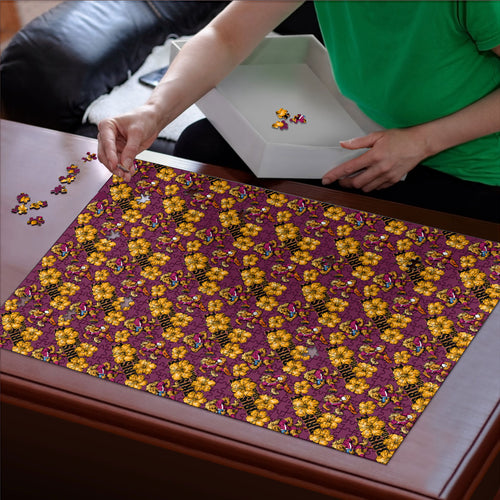 Brisbane Broncos Mascot Puzzle Tropical Hibiscus Floral Seamless Rugby Mascot