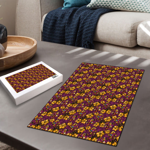 Brisbane Broncos Mascot Puzzle Tropical Hibiscus Floral Seamless Rugby Mascot