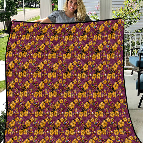 Brisbane Broncos Mascot Quilt Tropical Hibiscus Floral Seamless Rugby Mascot