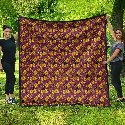 Brisbane Broncos Mascot Quilt Tropical Hibiscus Floral Seamless Rugby Mascot