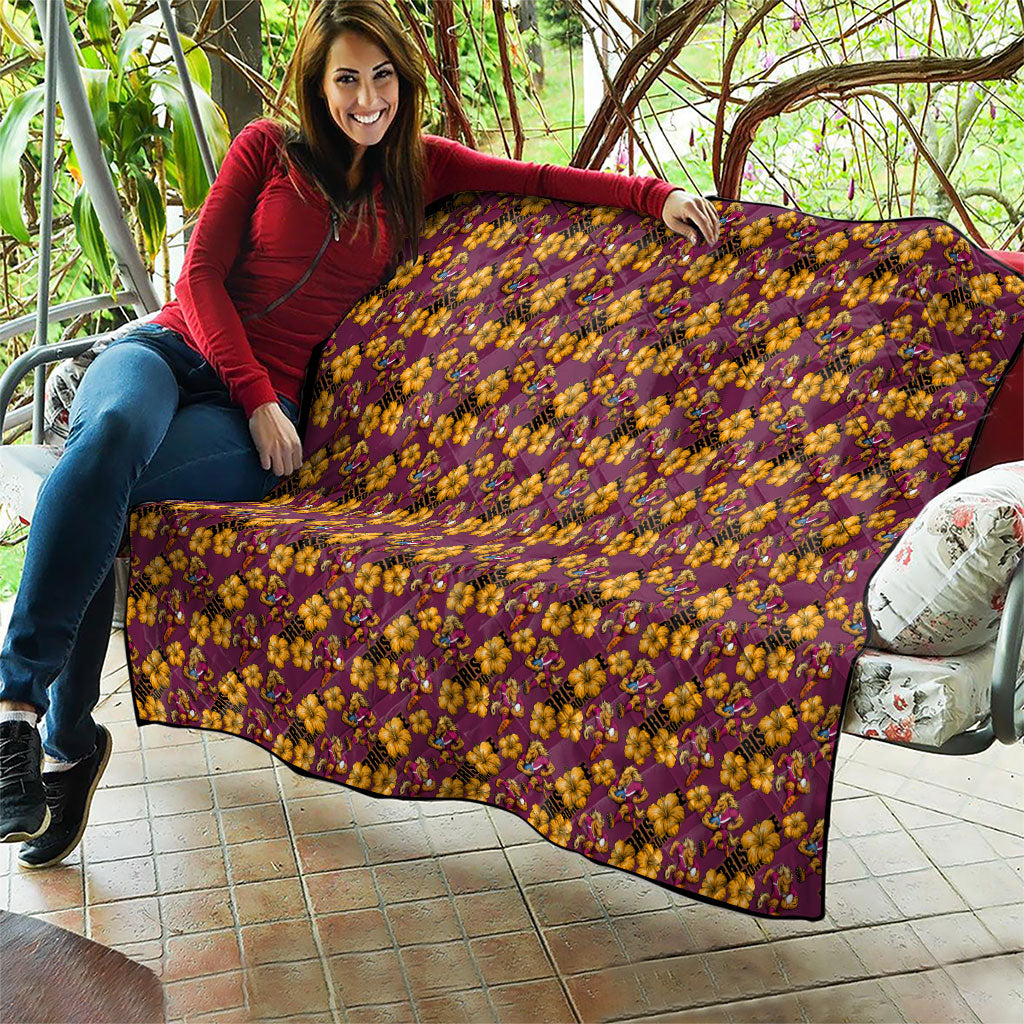 Brisbane Broncos Mascot Quilt Tropical Hibiscus Floral Seamless Rugby Mascot