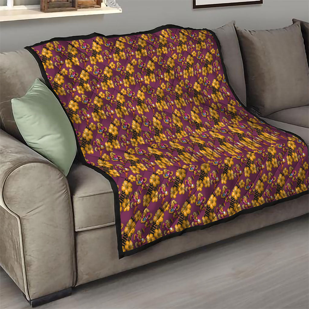 Brisbane Broncos Mascot Quilt Tropical Hibiscus Floral Seamless Rugby Mascot